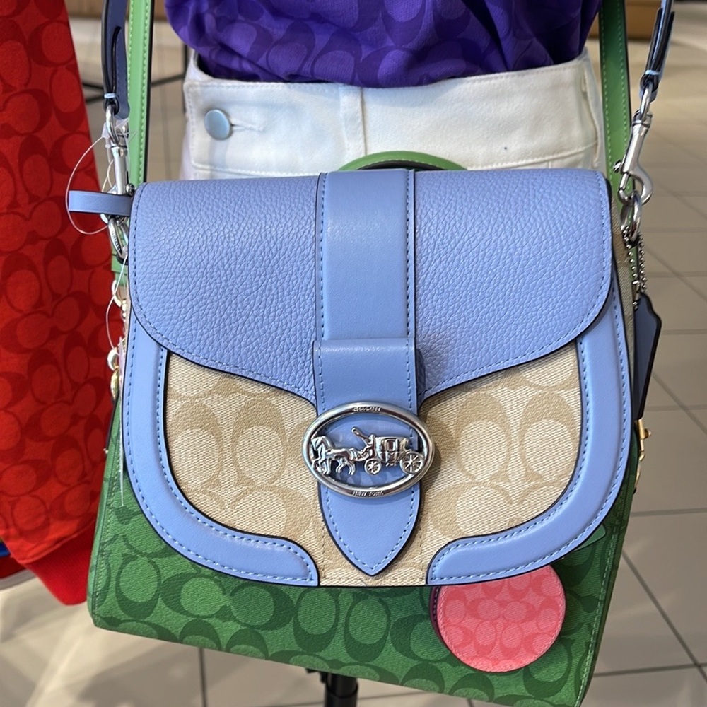Coach Georgie Saddle Bag In Signature Canvas Light Khaki / Marble Blue - Picture 4 of 16